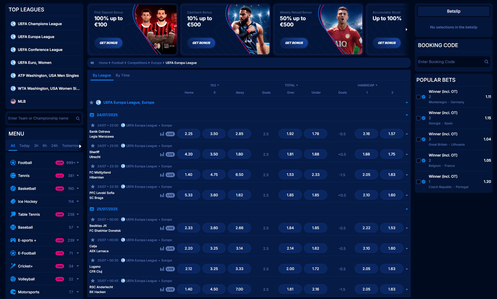 Interface des paris sportifs en direct sur Boomerang Bet