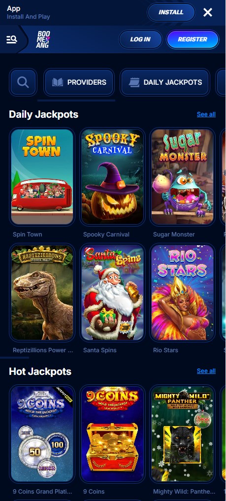 Jouez aux machines à sous à jackpot sur votre mobile avec Boomerang Bet